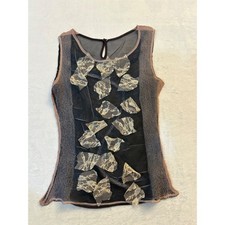 Vintage Y2K Mesh Lace Butterfly Tank Top Popcorn Texture Sleeveless Blouse Black picture