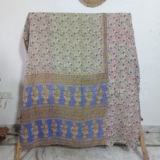 Vintage Floral Kantha Quilt Indian Handmade Cotton Bedding Bed Cover picture