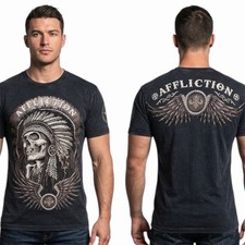 $58 AFFLICTION Black THUNDERFOOT Short Sleeve Slim Fit Y2K T-shirt MMA Elite NWT picture