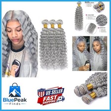 Leruikair Human Hair Bundles 24 26 28 Inch Sliver Grey Deep Wave Human Hair picture