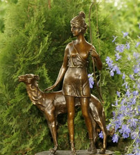 Bronze Statue Woman Sculpture Hunter Diana Zach Lady Greyhound Dog Animal Marble picture