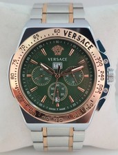 Versace Greca Green Chrono Dial SS Bracelet With Date Quartz Men's Watch picture