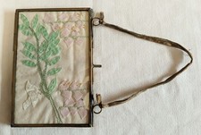 Vintage Brass Folk Art Floating Frame Handmade Embroidery Watercolor Isaiah Text picture