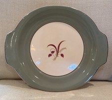 Vintage 1950s Harker Pottery Slender Leaf Platter Sage Green 22K Gold Rim picture