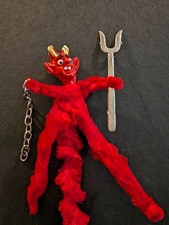 Vtg German Halloween Chenille Composition RED DEVIL Figure Pitchfork Chain 10