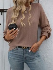 Women's Ribbed Knit Pullover Sweater Long Sleeve Relaxed Fit Casual Cozy Fall To picture