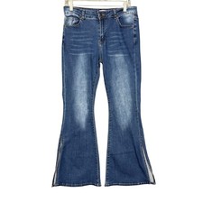 Bamboo Jeans Juniors 15 Blue Flare Split Hem High Rise Stretch Denim R/A1982 picture