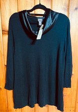 Chico’s  Easywear Knit Sweater US Size 16 XL Tunic Top Black Satin Cowl Neck New picture