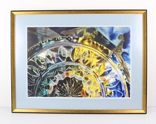 Unique Mid Century Abstract Watercolor Painting Signed W/ Symbol Custom Frame picture