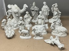 Vintage Atlantic Mold Ceramic Nativity Set, Pearl Luster Glazed 15 Pieces picture