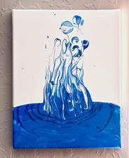Abstract Painting on Canvas, Blue/White, Unframed Single Piece picture