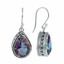 Elegant Handmade Rainbow Mystical Fire Topaz 925 Sterling Silver Hook Earrings picture