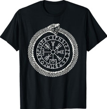 Mystic Ouroboros - Ancient Viking Symbol Vegvisir - Norse T-Shirt picture