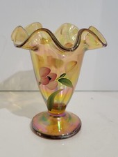 Vintage Fenton Iridescent Autumn Gold Vase, Hand Painted & Signed D Fenton picture