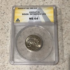 2005-P 5C Jefferson Nickel - BISON DETACHED LEG ~ ANACS MS 64 picture