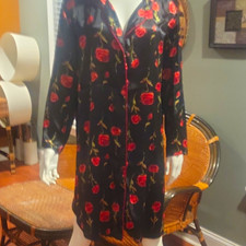 Avenue Body Women’s 18 Black/Red/Green Floral Rose Satin Button Nightshirt picture