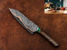 Copper Damascus Chef Knife Handmade Kitchen Knife-Copper Blade Bunka Chef Knife picture