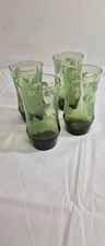 Rare vintage Libby raised olive green leaves tumblers set of 4 picture