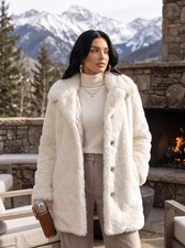 THE KORNER Faux Fur Coat S/M/L Cream/Ivory French Boutique Anthropologie NWT picture