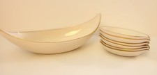 Vintage Lenox Olympia Gold 7 Pc Serving Set Boat Bowl & 6 Relish Dishes 24K Gold picture