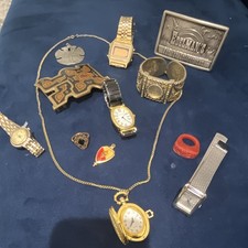 Lot vintage Mixed Jewelry & Wristwatch Lot w/ Necklace Bracelet Belt Buckles picture