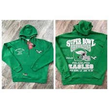 NFL RETRO LOGO PHILADELPHIA EAGLES HOODIE KELLY GREEN VINTAGE SUPER BOWL sz L picture