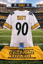 T.J. Watt Steelers Auto #90 White Football Jersey W/COA and Auto Graded Card  picture