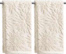 2 Pcs Beige 3D Dahlia Floral Jacquard Hand Towels for Bathroom picture