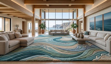 Hand-Tufted Wool Wave Rug – Abstract Ocean Texture, Coastal Living Room Area Rug picture