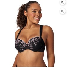 Adored by Adore Me Floral Embroidery & Mesh Sadie Push Up Bra Black Women's 38DD picture