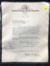 Arthur E. Arling Signed Contract with 20th C. Fox picture