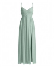 NWT Azazie Alia Agave A-Line Pleated Chiffon Maxi Formal Bridesmaid Dress A2 picture