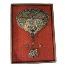 Vintage 1968 McCann Brutalist Metal Hot Air Balloon Wall Art Red Burlap MCM picture