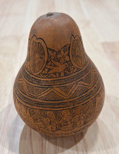 Vintage Etched Peruvian Carved Gourd Folk Art Storyteller Indigenous 4