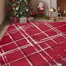 5x7 Area Rug  Modern Washable Rug Abstract Rug Geometric Grid Non Slip Rug Red picture