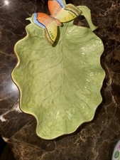 Herend Hungary Handpainted Porcelain Leaf Dish w/ Butterfly Handle PBG picture