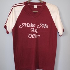 Vintage 70s Make Me an Offer Graphic Athletic Jersey T-Shirt USA Medium picture