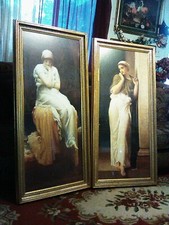 Beautiful* Pair French Lady Design XXL 48 x 23 Wood Framed Decorative Wall Decor picture