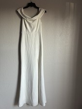 Lulus Women's S White Solid Off Shoulder Sleeveless Long Gown Maxi Dress Slit picture