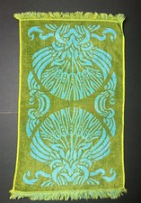 Vintage Martex Hand Towel Green Turquoise Blue Paisley Fringe MCM 1970s USA picture