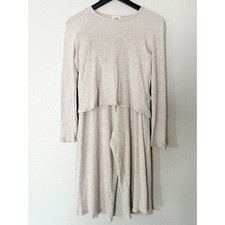 Leset Waffle Knit Lounge Set Oatmeal Beige Long Sleeve Top Wide Leg Pants Small picture