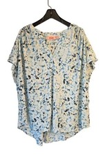 EVRI White, Blue, and Black Abstract Print Short Sleeve Blouse, Size 2X picture