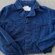 Vintage 1960s Tri-States Service Co Blue Work Jacket Cropped Faded Chore Jacket  picture