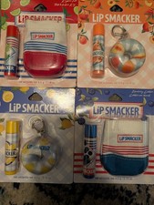 NEW Lip Smacker Lip Balm Lot of 4 with Keychains Holder Cases Flavored Balm picture