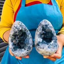 2Pcs 6.82LB Natural Blue Celestite Geode Quartz Crystal Mineral Specimen Healing picture