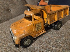 Vintage 57 Tonka Dump Truck Orange State Hi-Way Dept Pressed Steel Toy picture