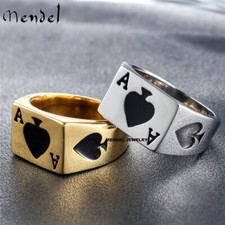 MENDEL Mens Biker Casino Lucky Poker Ring Jewelry Men Stainless Steel Size 7-15 picture