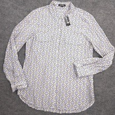 Express The City Shirt Womens M Blue Geometric Lightweight Roll Tab Sleeve NEW picture