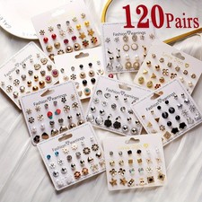 Wholesale Lot of 120 Pairs of Assorted Cute Stud Earrings New Bling Glam Gifting picture