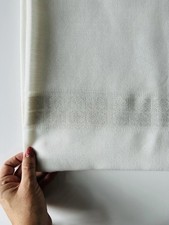 Vintage White Woven Tablecloth 80x60 Jacquard Hemstitch Geometric Boho Cottage picture
